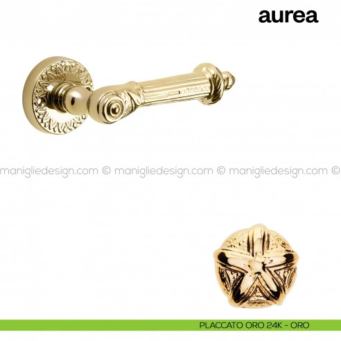 Maniglia per porta Aurea Poggi Mariani con rosetta placcato oro 24K - ORO
