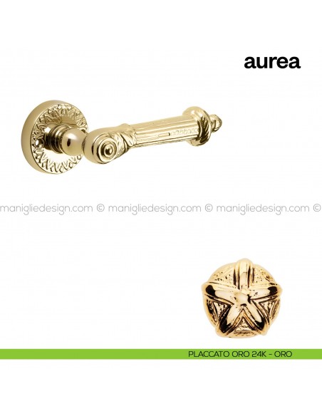 Maniglia per porta Aurea Poggi Mariani con rosetta placcato oro 24K - ORO