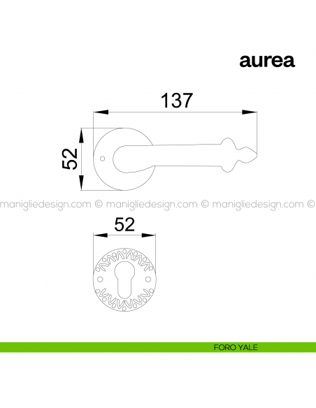 Maniglia per porta Aurea Poggi Mariani con rosetta tonda foro yale