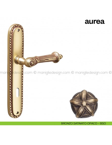 Maniglia per porta con placca Aurea Poggi Mariani bronzo satinato opaco - BSO foro patent