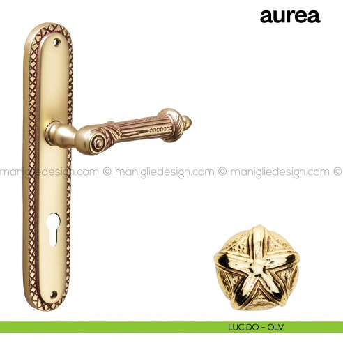 Maniglia per porta con placca Aurea Poggi Mariani lucido - OLV foro yale