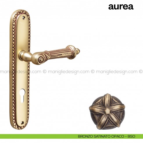 Maniglia per porta con placca Aurea Poggi Mariani bronzo satinato opaco - BSO foro yale