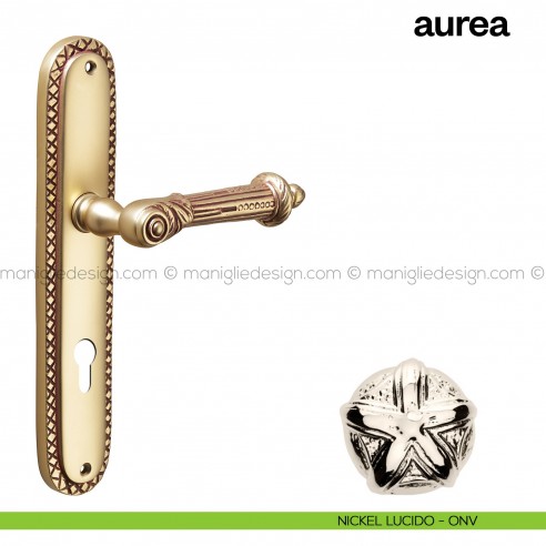 Maniglia per porta con placca Aurea Poggi Mariani nichel lucido - ONV foro yale