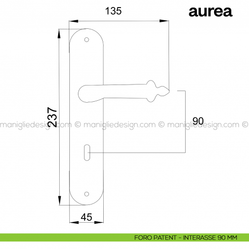 Maniglia per porta con placca Aurea Poggi Mariani foro patent interasse 70 mm