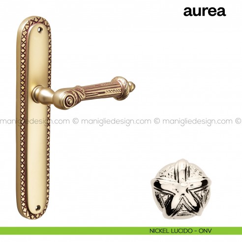 Maniglia per porta con placca Aurea Poggi Mariani nickel lucido - OLV cieca