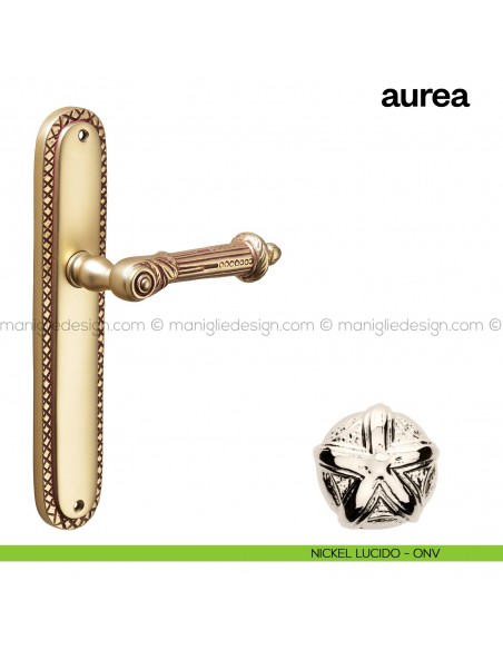 Maniglia per porta con placca Aurea Poggi Mariani nickel lucido - OLV cieca