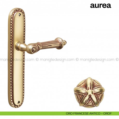 Maniglia per porta con placca Aurea Poggi Mariani oro francese antico - OROF cieca