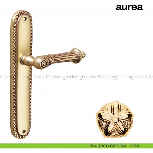 Maniglia per porta con placca Aurea Poggi Mariani placcato oro 24K - ORO cieca