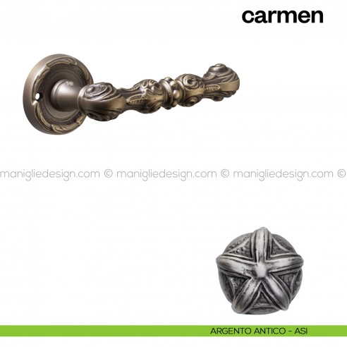 Maniglia per porta Carmen Poggi Mariani con rosetta tonda argento antico - ASI