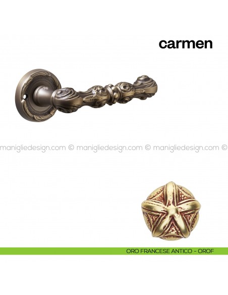 Maniglia per porta Carmen Poggi Mariani con rosetta tonda oro francese antico - OROF