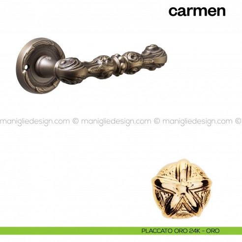 Maniglia per porta Carmen Poggi Mariani con rosetta tonda placcato oro 24K - ORO