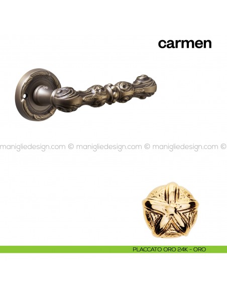 Maniglia per porta Carmen Poggi Mariani con rosetta tonda placcato oro 24K - ORO