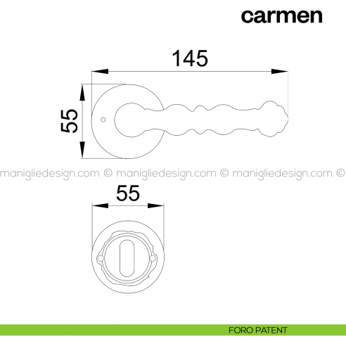 Maniglia per porta Carmen Poggi Mariani con rosetta tonda foro patent