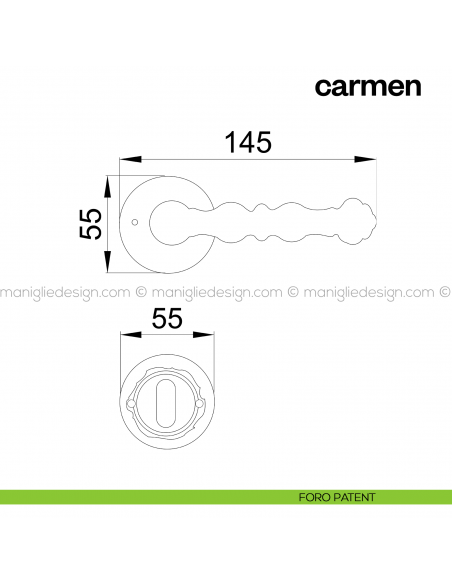 Maniglia per porta Carmen Poggi Mariani con rosetta tonda foro patent