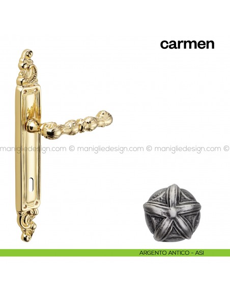 Maniglia per porta con placca Carmen Poggi Mariani argento antico - ASI cieca