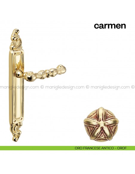 Maniglia per porta con placca Carmen Poggi Mariani oro francese antico - OROF cieca