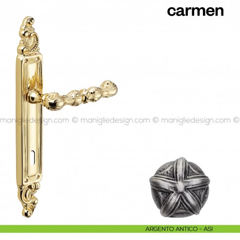 Maniglia per porta con placca Carmen Poggi Mariani argento antico - ASI foro patent