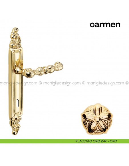 Maniglia per porta con placca Carmen Poggi Mariani placcato oro 24K - ORO foro patent