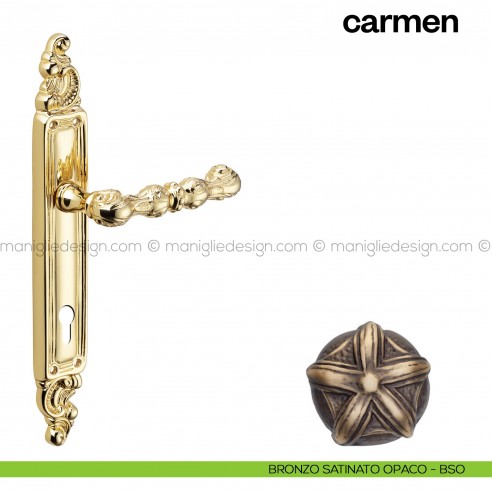 Maniglia per porta con placca Carmen Poggi Mariani bronzo satinato opaco - BSO foro yale
