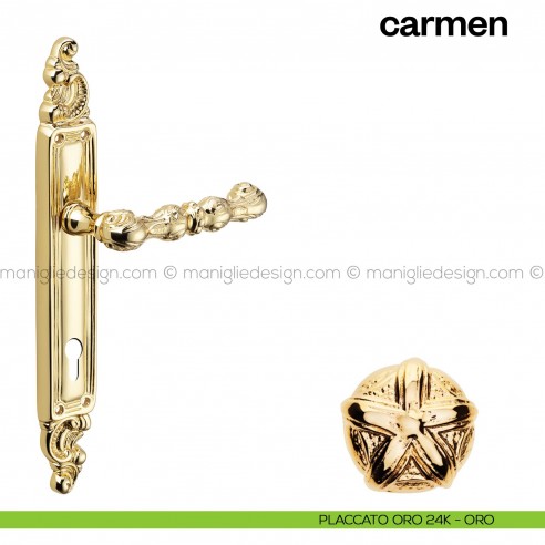 Maniglia per porta con placca Carmen Poggi Mariani placcato oro 24K - ORO foro yale