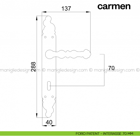 Maniglia per porta con placca Carmen Poggi Mariani foro patent interasse 70 mm
