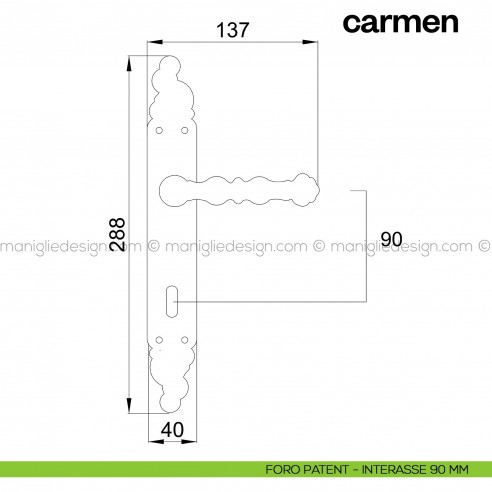 Maniglia per porta con placca Carmen Poggi Mariani foro patent interasse 90 mm
