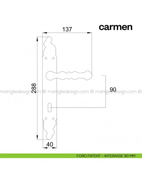 Maniglia per porta con placca Carmen Poggi Mariani foro patent interasse 90 mm