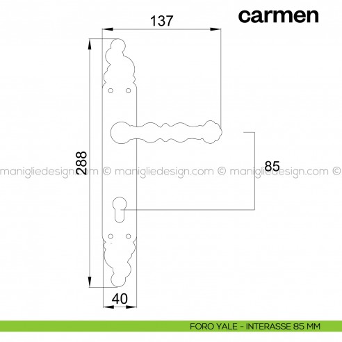 Maniglia per porta con placca Carmen Poggi Mariani foro yale interasse 85 mm