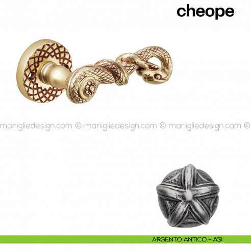 Maniglia per porta Cheope Poggi Mariani con rosetta tonda argento antico - ASI