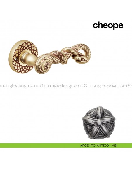 Maniglia per porta Cheope Poggi Mariani con rosetta tonda argento antico - ASI