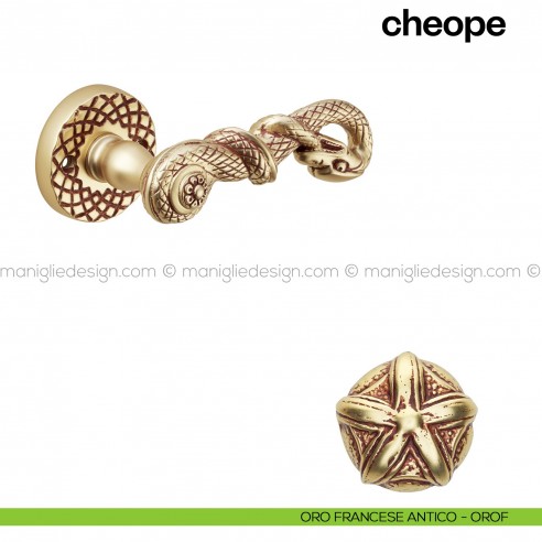 Maniglia per porta Cheope Poggi Mariani con rosetta tonda oro francese antico - OROF