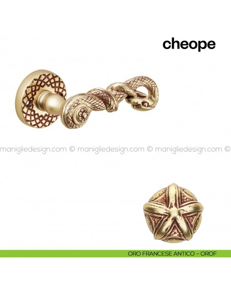 Maniglia per porta Cheope Poggi Mariani con rosetta tonda oro francese antico - OROF