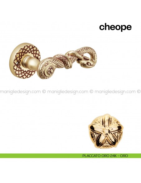 Maniglia per porta Cheope Poggi Mariani con rosetta tonda placcato oro 24K - ORO