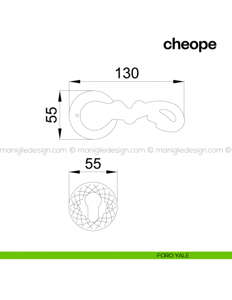 Maniglia per porta Cheope Poggi Mariani con rosetta tonda foro yale