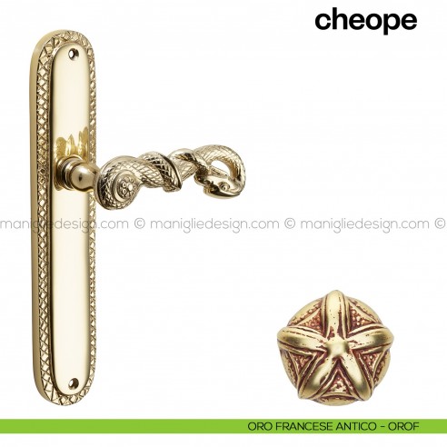 Maniglia per porta con placca Cheope Poggi Mariani oro francese antico - OROF cieca