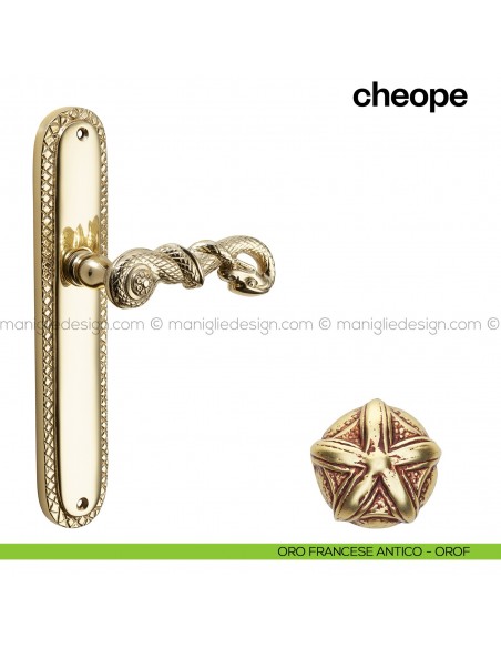 Maniglia per porta con placca Cheope Poggi Mariani oro francese antico - OROF cieca