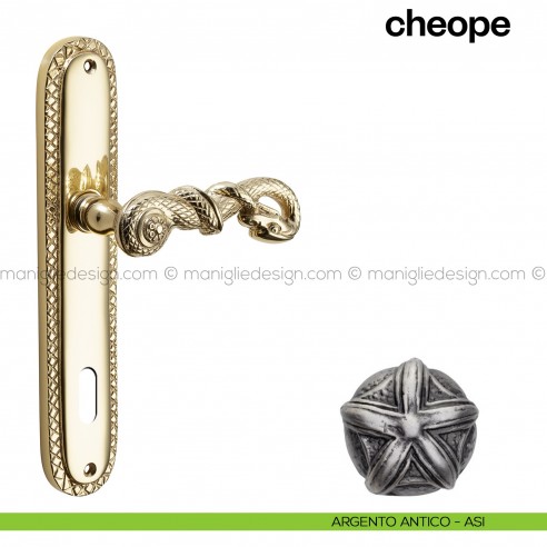 Maniglia per porta con placca Cheope Poggi Mariani argento antico - ASI foro patent
