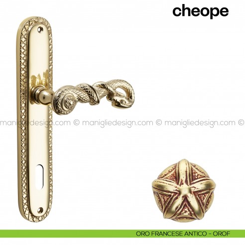 Maniglia per porta con placca Cheope Poggi Mariani oro francese antico - OROF foro patent