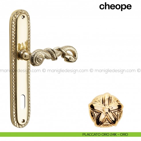 Maniglia per porta con placca Cheope Poggi Mariani placcato oro 24K - ORO foro patent
