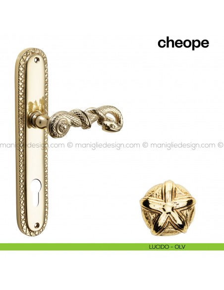 Maniglia per porta con placca Cheope Poggi Mariani lucido - OLV foro yale