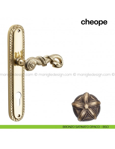 Maniglia per porta con placca Cheope Poggi Mariani bronzo satinato opaco - BSO foro yale