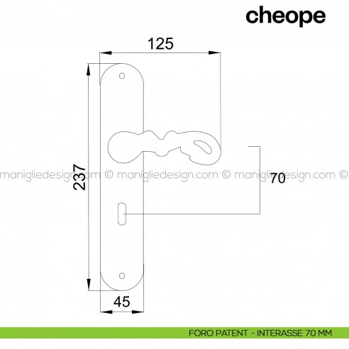 Maniglia per porta con placca Cheope Poggi Mariani foro patent interasse 70 mm