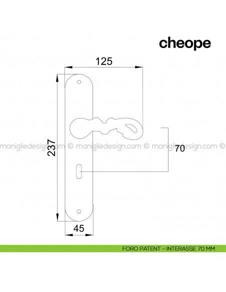 Maniglia per porta con placca Cheope Poggi Mariani foro patent interasse 70 mm