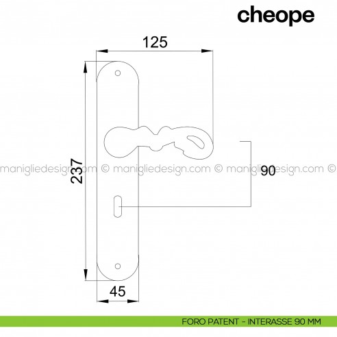 Maniglia per porta con placca Cheope Poggi Mariani foro patent interasse 90 mm