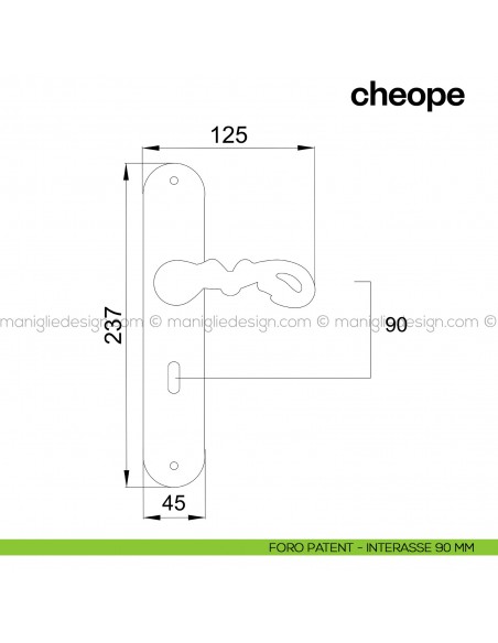 Maniglia per porta con placca Cheope Poggi Mariani foro patent interasse 90 mm