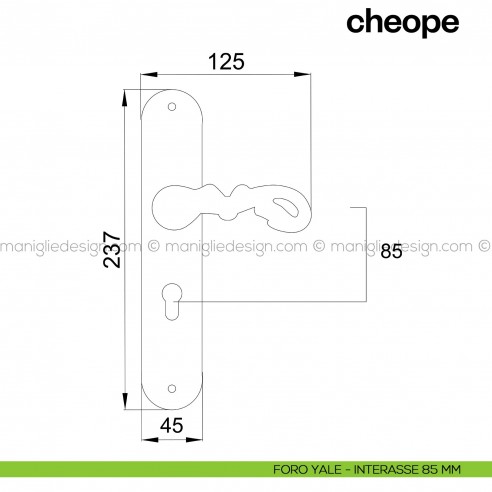Maniglia per porta con placca Cheope Poggi Mariani foro yale interasse 85 mm