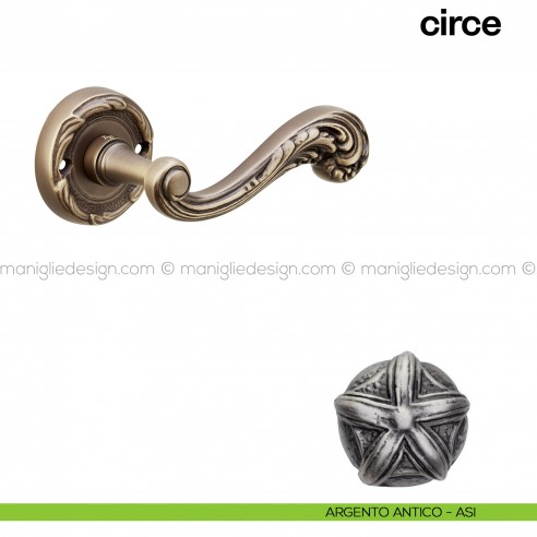 Maniglia per porta Circe Poggi Mariani con rosetta tonda argento antico - ASI