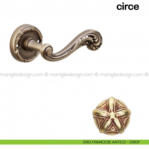 Maniglia per porta Circe Poggi Mariani con rosetta tonda oro francese antico - OROF