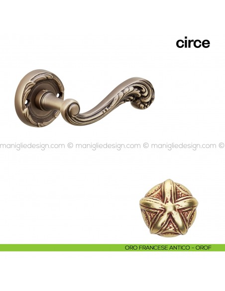 Maniglia per porta Circe Poggi Mariani con rosetta tonda oro francese antico - OROF