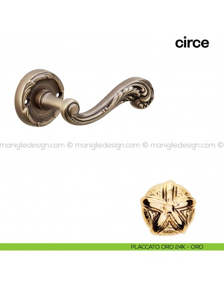 Maniglia per porta Circe Poggi Mariani con rosetta tonda placcato oro 24K - ORO